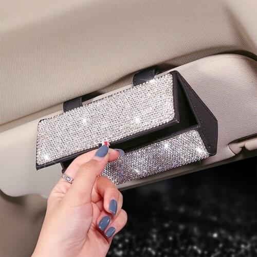 Crystal Rhinestone Car Glasses Holder Box Magnetic SunVisor Glasses Case Storage Organizer Sunshade Auto Accessories for Women