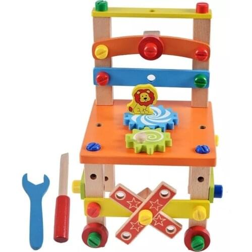 Disassemble Chair Wooden Building Game Shapes Montessori Puzzle Sorting Math Bricks Preschool Learning Educational Game Baby Tod