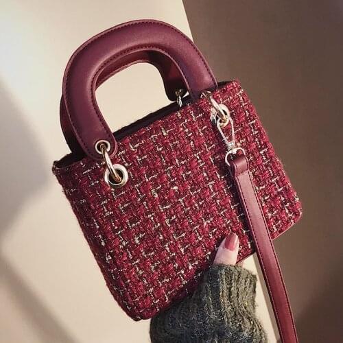 Luxury Women Brand Handbags Plaid Crossbody Designer Bag High Quality Woolen Leather Shoulder Messenger Bags for Women 2021