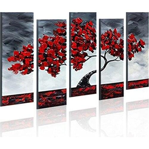 Hand Painted Oil Paintings Beautiful Maple Tree Swaying In The Wind 5 Panels Unframed Inside For Living Room Art Work Home Decor
