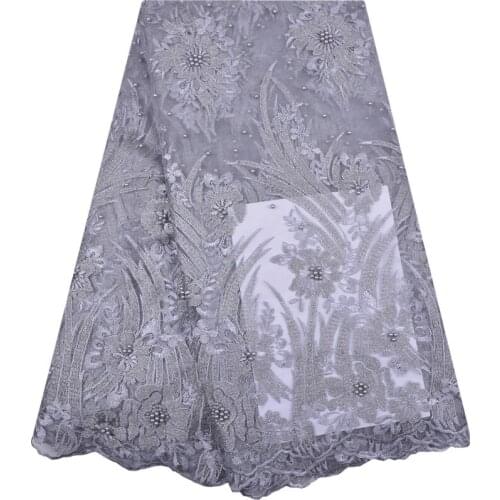 Grey African Lace Fabric High Quality Nigerian Lace Fabrics Tissu African Guipure Embroidery French Tulle Lace Fabric F1268