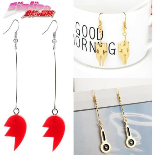 JoJos Bizarre Adventure Cosplay Earrings Anime Jewelry Rohan Kishibe Pen Nib/zipper/Pierre Polnareff Broken Heart Drop Earring
