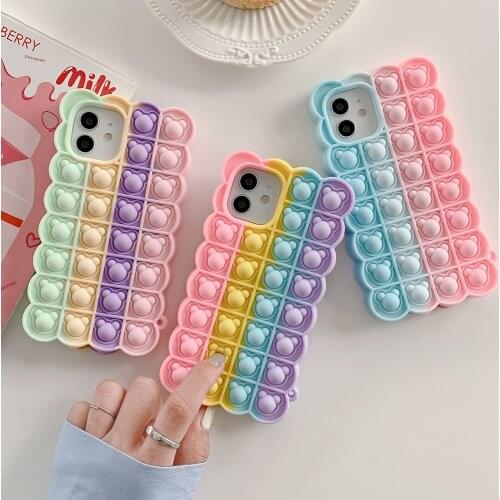Push Pop it Fidget Rainbow Cartoon Silicone Shockproof Phone Cases For iPhone 11 11pro 12 Pro MaxX XR XSMAX 8 7 6 Plus SE Case