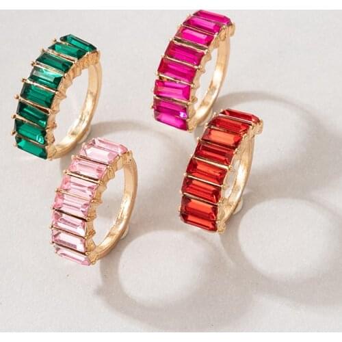 Tocona Colorful Crystal Stone Single Ring for Women Charms Gold Alloy Metal Wedding Ring Jewelry Accessories Anillo 20031