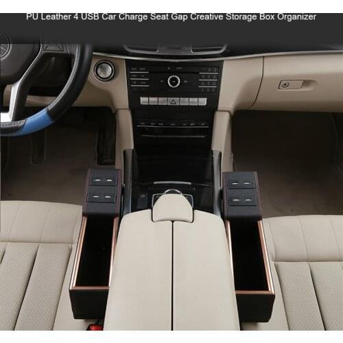 Universal Car Styling PU Leather 4 USB Car Charge Seat Gap Creative Storage Box Organizer Cup Drink Holder 1 Pair
