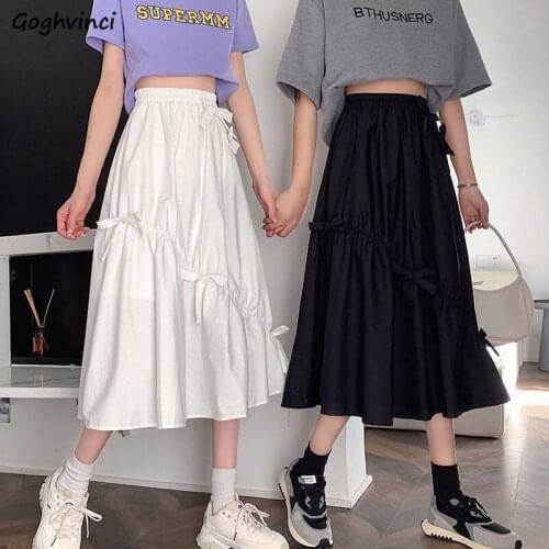 Skirts Women Bows Patchwork Irregular Harajuku Retro High Street Fashion Elastic Waist Preppy Mid-calf Trendy Casual Punk Style
