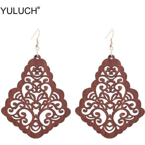 YULUCH African Black Brown Hollow Flower Pendant Earrings For Women 2019 Red Ethnic Big Long Statement Earrings Jewelry Wedding