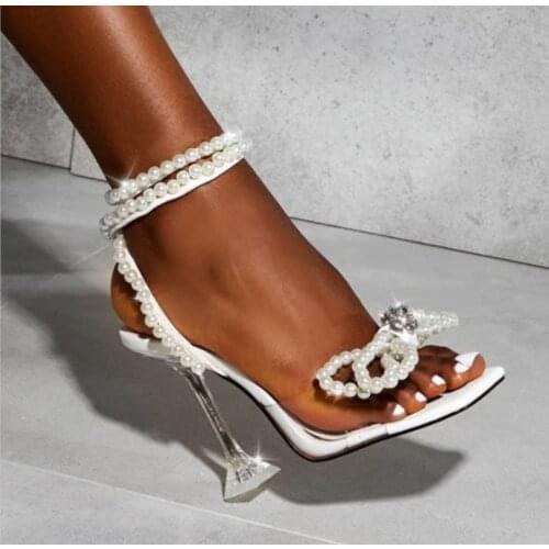 Echoine Summer Pear Diamond Bow Sandals Hight Heels Black Lace Up cross strap Ladies Shoes Party Vintage Sexy Heel