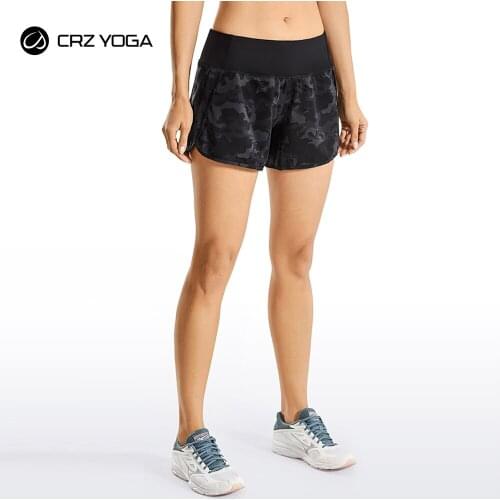 CRZ YOGA Womens Workout Sports Running Shorts Pants With Zip Pocket - 4 inch