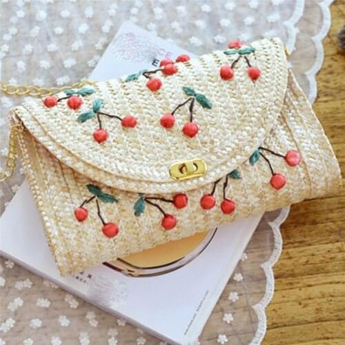 Lady Messenger Purse Clutch Bag New 2021 Fashion Summer Women Wallet Fruit Cherry Straw Handbag Beach Bag