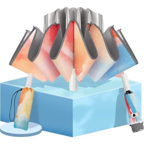 Reverse Umbrella Rain Women Reflective Windproof Umbrellas Female UV Protection parasol Painting Male Christmas Gift Business