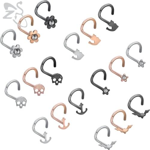 ZS 20G Faux 316L Steel Nose Rings for Women Skull Nose Studs Nostril Daith Piercing Nose Rings Body Piercing Jewelry