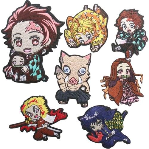 1PC Anime Demon Slayer Badges Embroidery Patch Kimetsu No Yaiba Applique Iron on Patch for Clothing Stickers Sewing Supplies