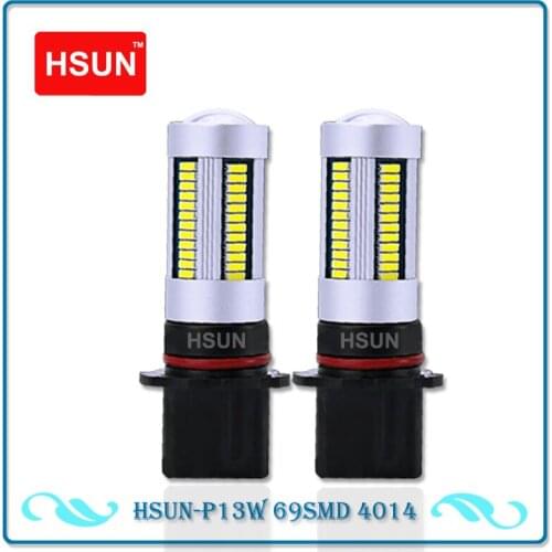 HSUN 2pcs High Quality Super Bright P13W 69SMD Double Curved Surface Reflector Cup LED Auto Front Fog Lamp Car DRL Driving Ligh