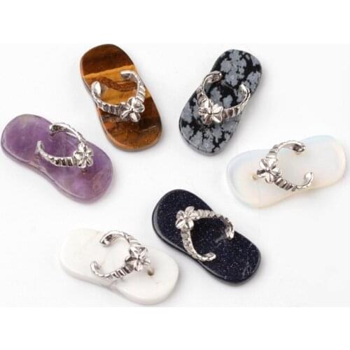 20pcs PandaHall Slippers Mixed Stone Pendants for necklace jewelry making with Brass Findings Jewelry DIY 23x11x7mm, Hole: 8mm