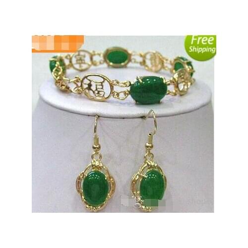 2017 Green Jadeite Beads Link bracelet earrings set jade crystal