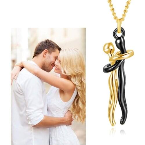 2021 Couple Hugging Necklace Clavicle Black White Jewelry Valentines Gift Wholesale Necklaces Gold Chain With Pendant For Men