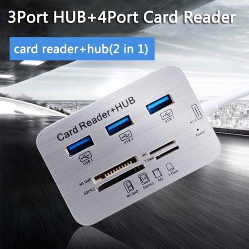 3 Port USB 3.0 Hub MS SD M2 TF Multi-In-1 Memory Card Reader Adapter