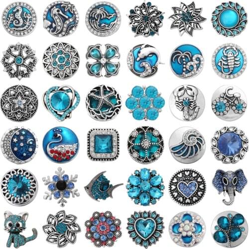 6pcs/lot New 18mm Snap Jewelry Love Flower Starfish Sea Horse Scorpion Dolphin Metal Snap Buttons Fit 20mm 18mm Snap Bracelet