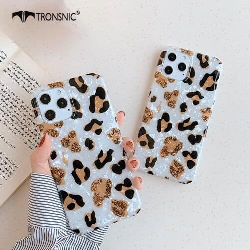 Leopard Conch Phone Case for iPhone 12 11 Pro Max XR Xs Max Soft Animal Shiny Luxury Glossy Brown Case for iPhone 7 8 Plus Cover