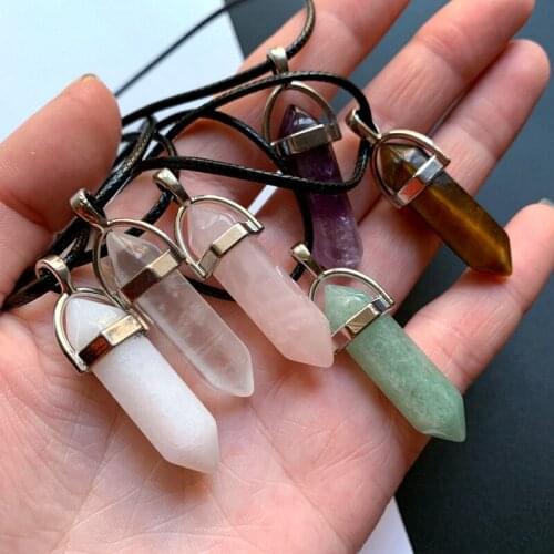Spiritual Healing Stone Pendant Hexagonal Column Pointed Faceted Crystal Pendant Necklace Dropshipping 1pc