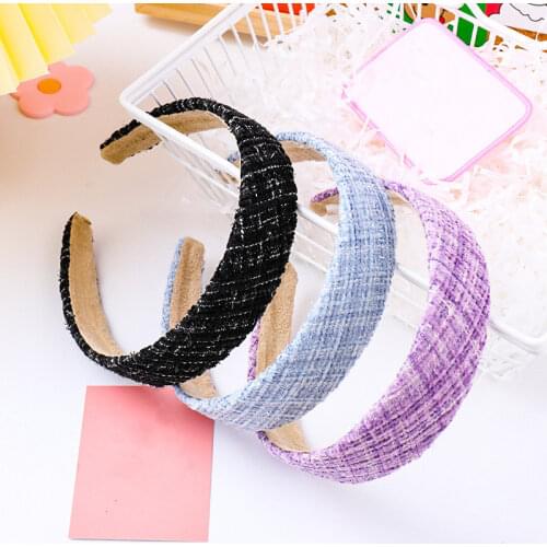 Elegant Tweed Headbands For Women Retro Turban French Hairbands Wide Head Bands Lady Head Hoop Fashion Tiara Hair Accessories