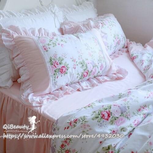 European Korean-Style Little Princess Pink Mosaic Garden Floral 100% Cotton Bedding Four-Piece Bedding Set Queen Size
