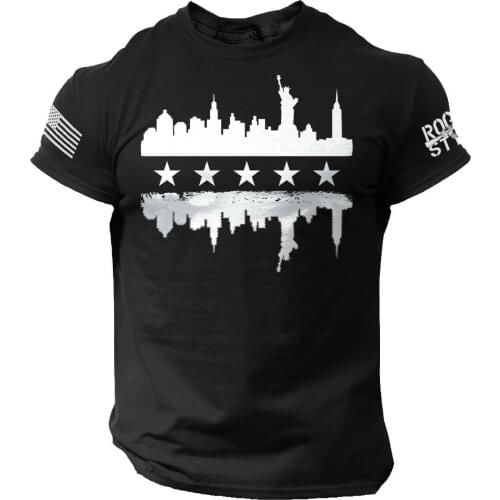 Tshirt Mens Casual Sports Short Sleeve Printed Round Collar and Five-pointed Star Individual Mens T-shirt