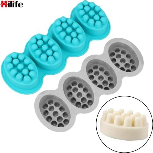 HILIFE Cake Mould Oval Soap Moulds 3D Handmade Resin Crafts 4 Cavity Silicone Soap Mold Massage Soap Making Tools