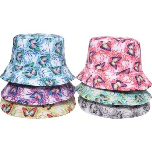 Ldslyjr Cotton Cartoon Butterfly Print Bucket Hat Fisherman Hat Outdoor Travel Hat Sun Cap Hats for Men and Women 360