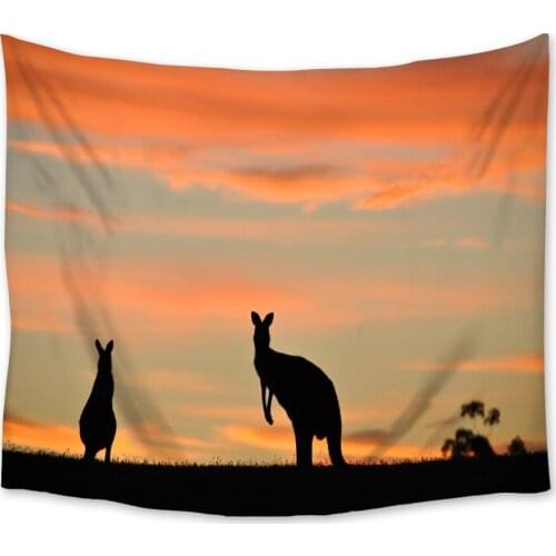 Kangaroo Silhouettes Sunset Sky Tapestry Wall Hanging Carpet Psychedelic Tapiz Beach Mat Witchcraft Wall Cloth Tapestries