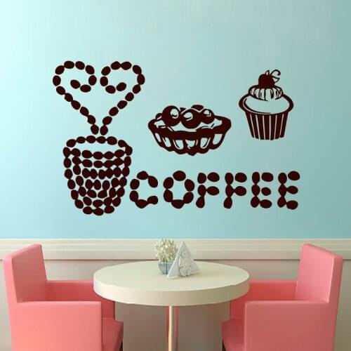 Coffee Desserts Vinyl Wall Sticker For Kitchen Room Cooking House Coffee shop wall poster decal dining room decor S-214