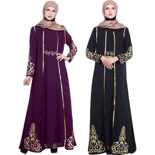 2PCS Sets Elegant Muslimah Hot Stamping Abaya Turkish Singapore Full Length Jilbab Dubai Female Muslim Islamic Dress Ramadan New