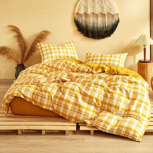 4pcs Yellow Plaid Bedding Set Printed Bed Sheet Flat Sheet Bed Skirt Bed Spread Bed Cover Quilt Cover King Queen Twin Size