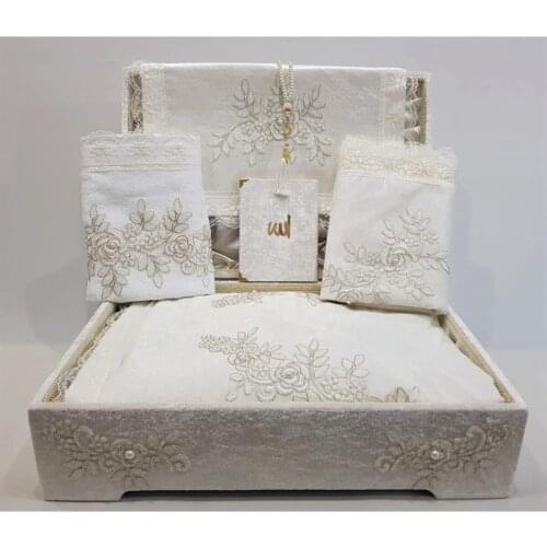French Filet Lace Coffer Prayer Rug Set Velvet Bundle Set Ecru