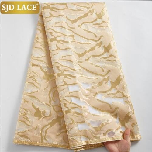 SJD LACE 5Yards Popular African Lace Fabric Tissue Brocade Mesh Embroidery Gilding Decorative Pattern French Lace Fabric A2475