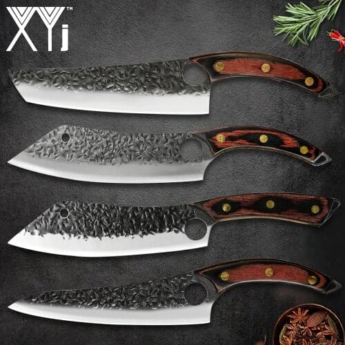XYj Kitchen Cleaver Butcher 8'' INCH Stainless Steel Full Tang Chinese Slicer Forged Blade Wood Handle Slaughter Chopper