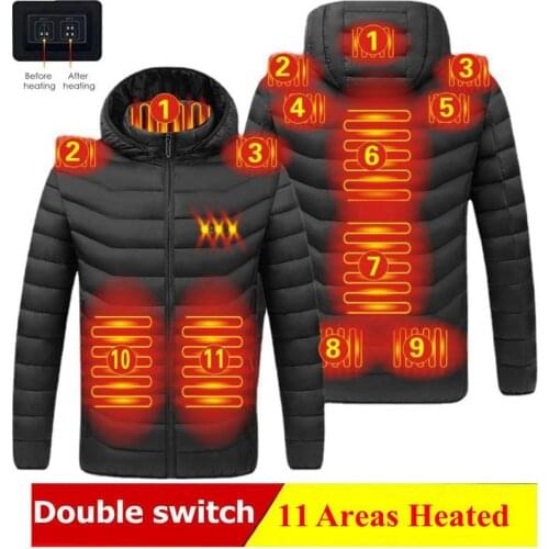 Men 11 heating Jacket Winter Warm USB Heating Vest Smart Thermostat Hooded Heated Clothing Waterproof Warm Padded Jacket 5XL