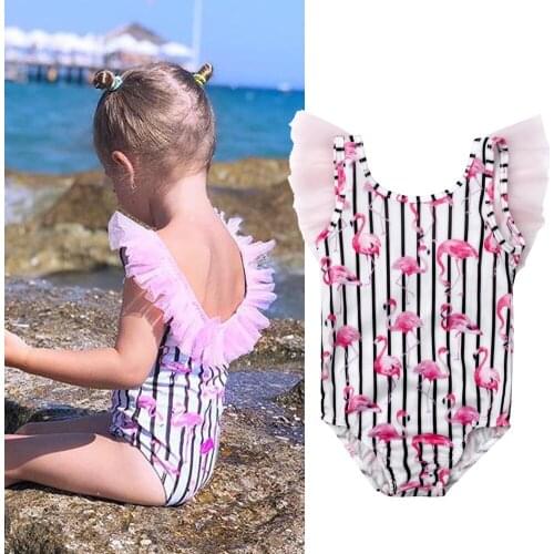 Summer Hot Sale 0-5T Baby Kids Girls One-piece Flamingo Tulle Swimsuit Girl Bikini Beach Suit Swimsuits Swimwear Bathing Suit