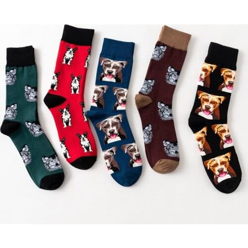 Cartoon Animals Dog Tiger Cute Colorful Harajuku Hip Hop Happy Funny Men Dress Socks Fashion Novelty Large Size Winter Autumn