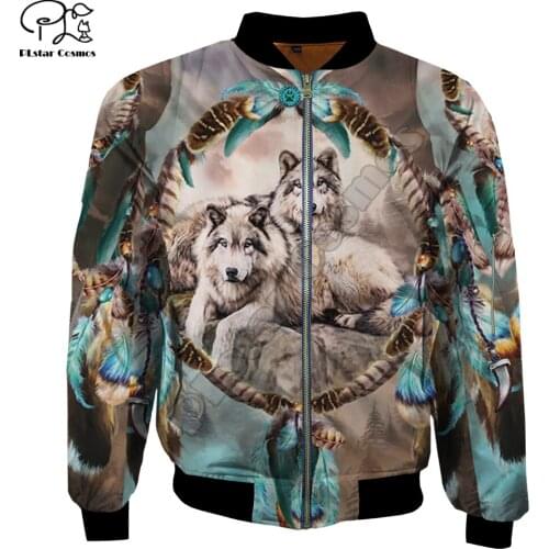 US Size Men 3d winter Bomber Jackets native indian Wolf Printed thick Flight Jacket casual unisex Harajuku galaxy zipper coat