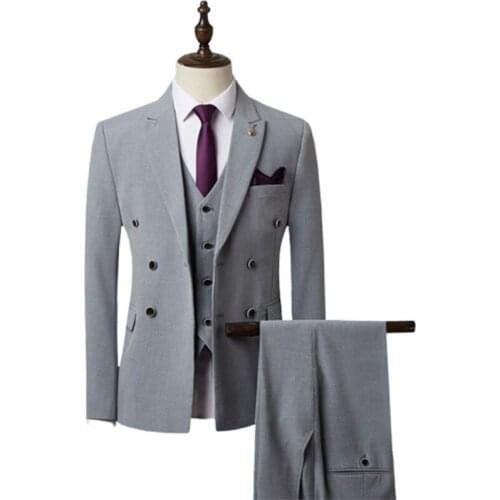 2020 Double-breasted men suits three piece Closure collar Casual business plus size slim fit suit costume homme marriage terno