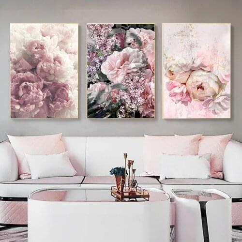 Pink Fresh Flowers Posters and Prints Fashion Canvas Wall Paintings Modern Home Decor Nordic For Living Room Decoration Cuadros