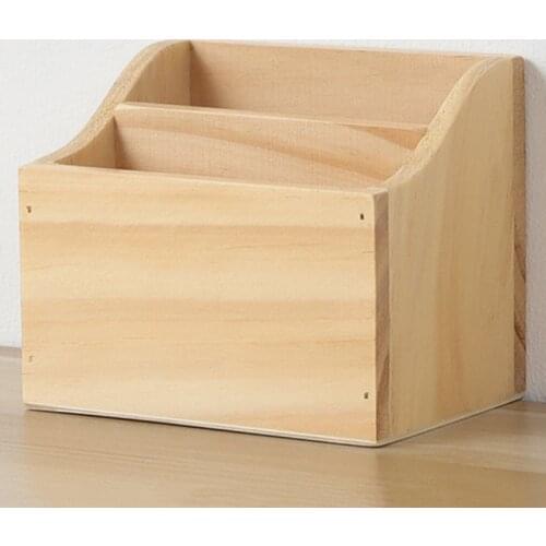 Desktop Organizer Retro Wooden Storage Box Remote Control Phone Pen Container 667A