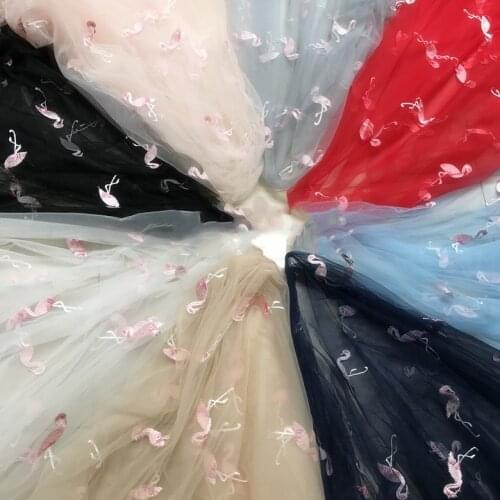 New Pink Birds Little Swan Flamingo Mesh Embroidered Cloth Lace Fabric Childrens Wear Dresses Clothing Home Fabric RS2565