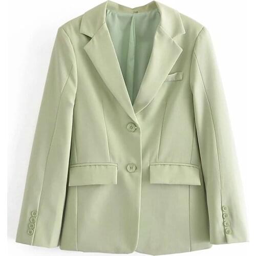 Xikom 2021 Women Green Vintage V-neck Long Sleeve Slim Office Lady Blazer Female Single Breasted Streetweaer Ladies Suit Top