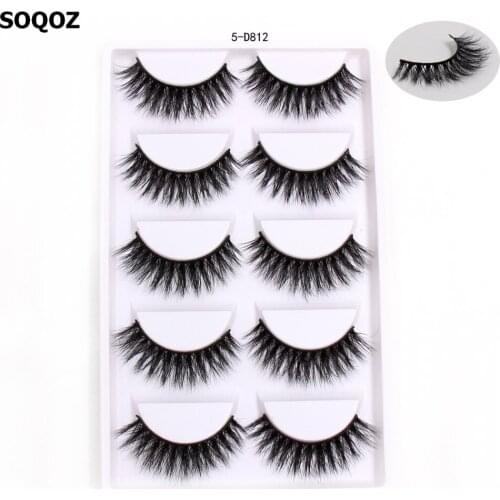 SOQOZ Eyelashes 3D Mink Eyelashes Luxury Handmade Mink Lashes Natural Long Eye Lashes Fluffy False Lash Eye 5 pairs D812 cosmeti