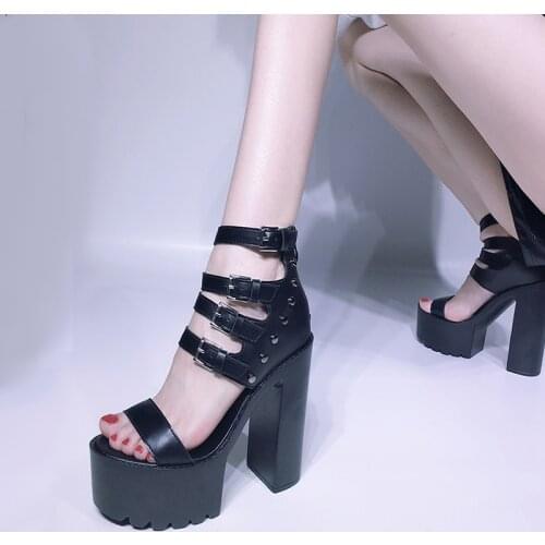 Thick Platform Punk shoes Rock Gothic Sandals Women Peep Toe Buckle Chunky Block High Heels Sandals block heel sandal LJB35