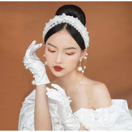 Handmade Bridal Beadband, Pearl Tassels, French Satin Retro Headdress, Photo Modeling, Wedding Photo Studio Photo Accessories