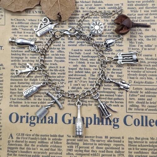 Unique Handmade Grape Wine Series Glass Bottle Opener Style Chain Bracelet Father Grandpa Birthday Drunkard Gift CW021-026